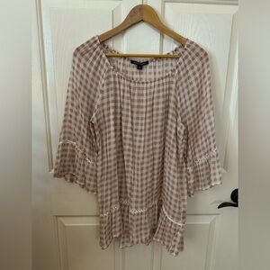 Zac & Rachel Cream and Tan Checkered Blouse